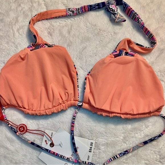 NWT Red Carter Bikini Top Medium Boho Geometric Pattern Nylon Spandex Padded New - Picture 10 of 15